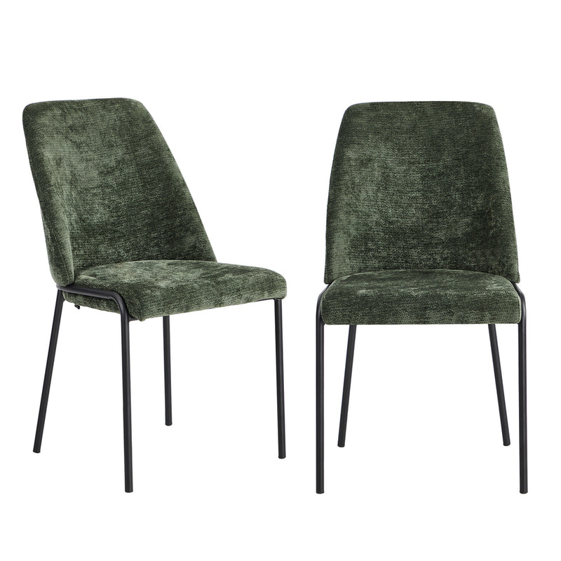 Oikiture Set of 2 Dining Chairs Chenille Fabric Padded Seat Green