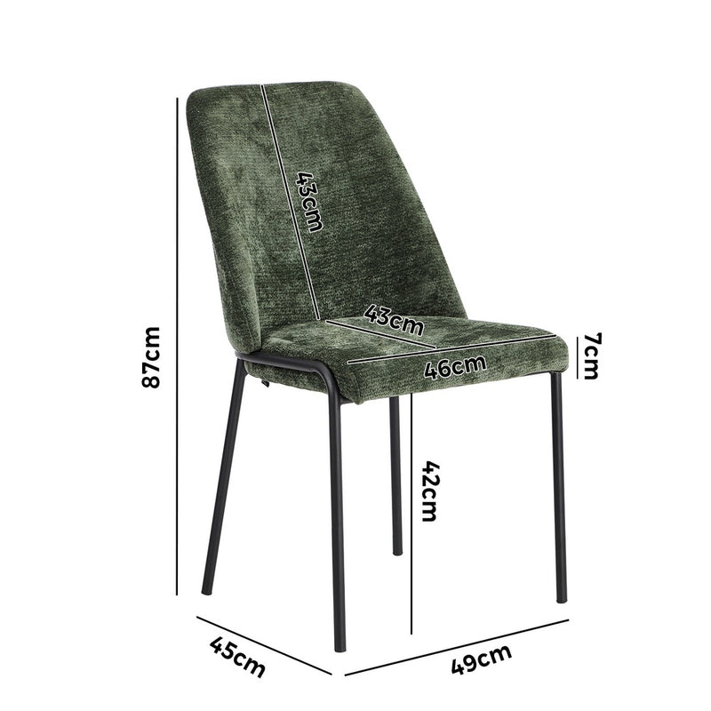 Oikiture Set of 2 Dining Chairs Chenille Fabric Padded Seat Green