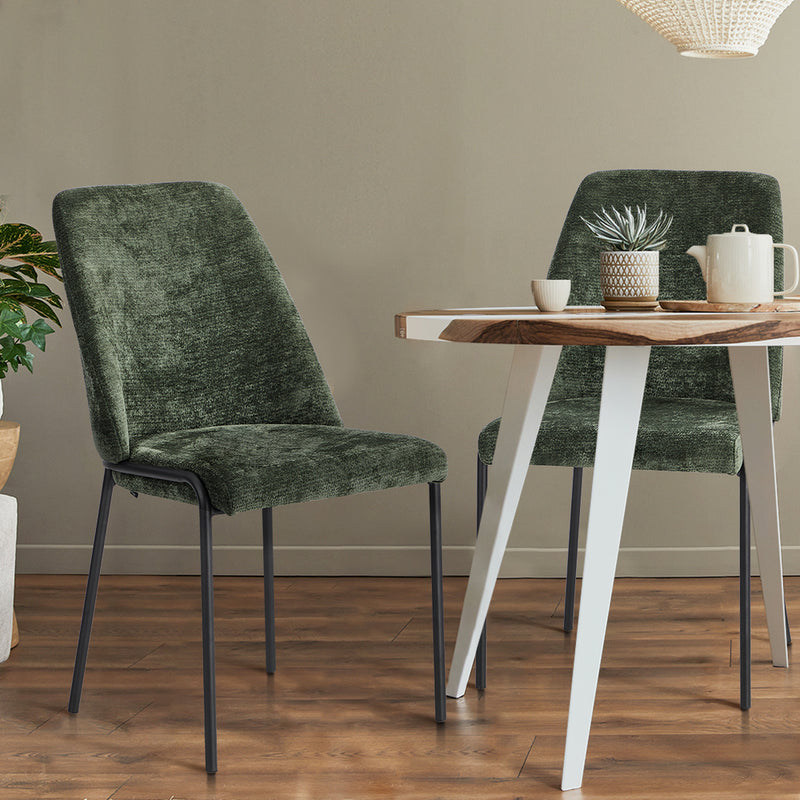 Oikiture Set of 2 Dining Chairs Chenille Fabric Padded Seat Green