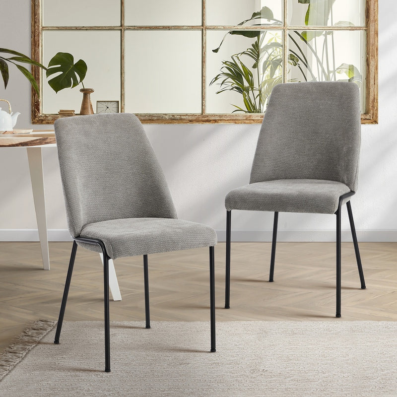 Oikiture Set of 2 Dining Chairs Chenille Fabric Padded Seat Grey