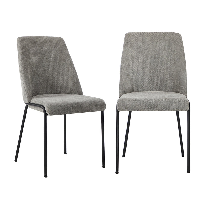 Oikiture Set of 2 Dining Chairs Chenille Fabric Padded Seat Grey