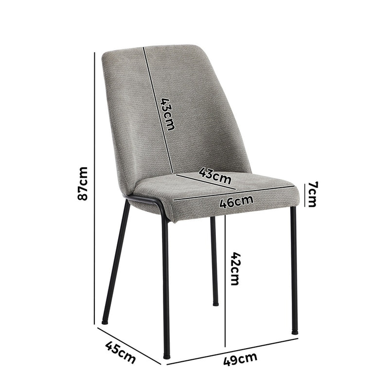 Oikiture Set of 2 Dining Chairs Chenille Fabric Padded Seat Grey