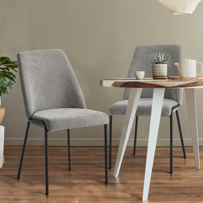 Oikiture Set of 2 Dining Chairs Chenille Fabric Padded Seat Grey