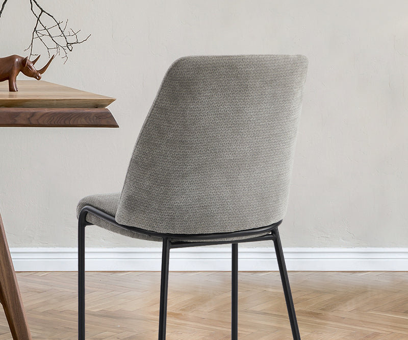 Oikiture Set of 2 Dining Chairs Chenille Fabric Padded Seat Grey