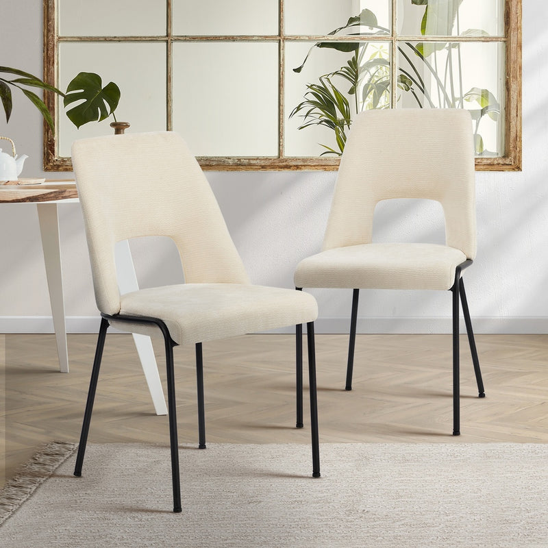 Oikiture 2x Dining Chairs Chenille Fabric Kitchen Side Chair Beige