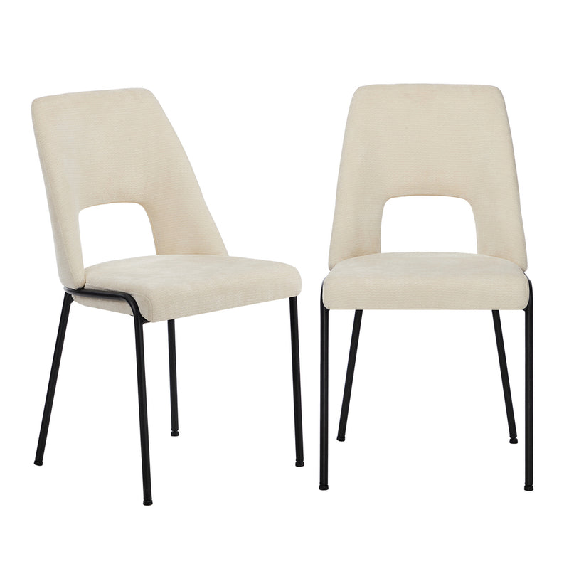 Oikiture 2x Dining Chairs Chenille Fabric Kitchen Side Chair Beige