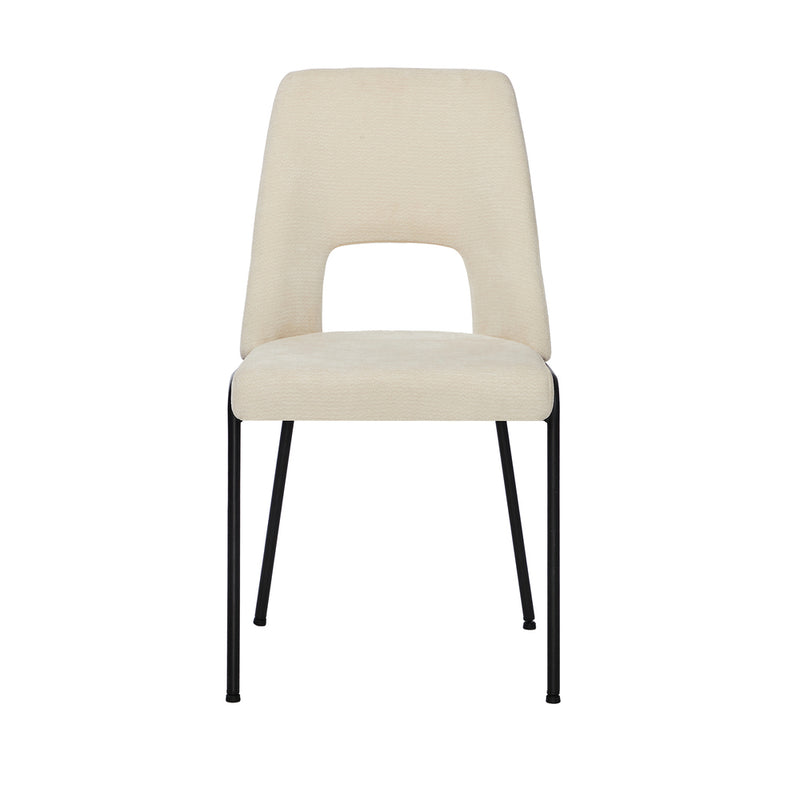Oikiture 2x Dining Chairs Chenille Fabric Kitchen Side Chair Beige