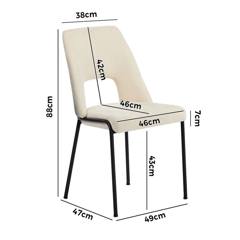 Oikiture 2x Dining Chairs Chenille Fabric Kitchen Side Chair Beige