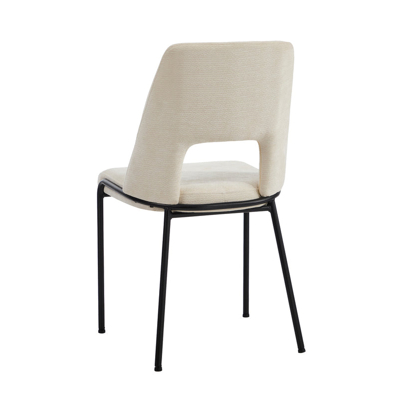 Oikiture 2x Dining Chairs Chenille Fabric Kitchen Side Chair Beige