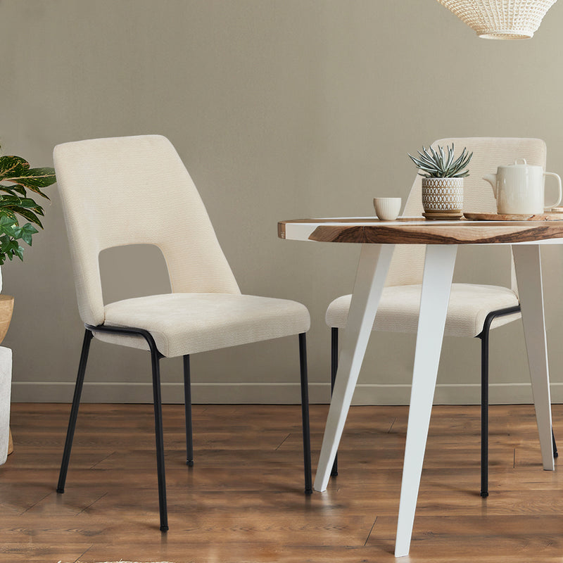 Oikiture 2x Dining Chairs Chenille Fabric Kitchen Side Chair Beige