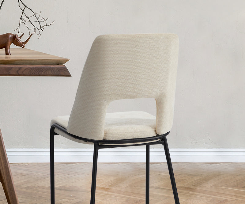 Oikiture 2x Dining Chairs Chenille Fabric Kitchen Side Chair Beige