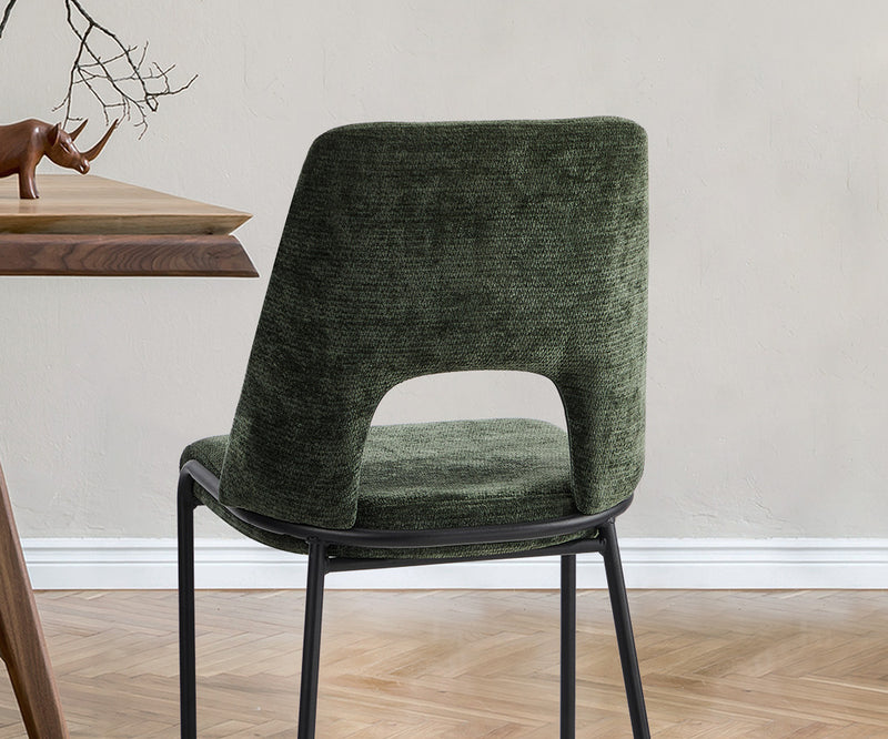 Oikiture 2x Dining Chairs Chenille Fabric Kitchen Side Chair Green