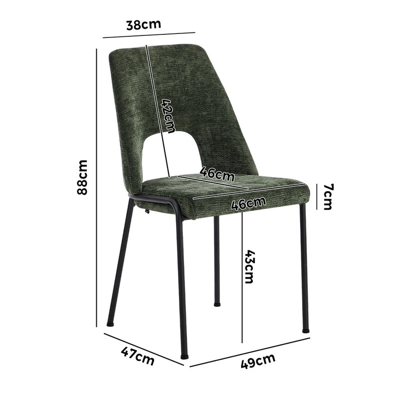 Oikiture 4x Dining Chairs Chenille Fabric Kitchen Side Chair Green