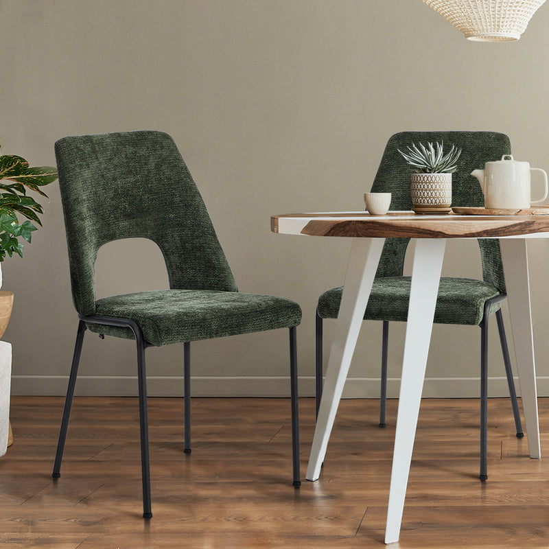 Oikiture 4x Dining Chairs Chenille Fabric Kitchen Side Chair Green
