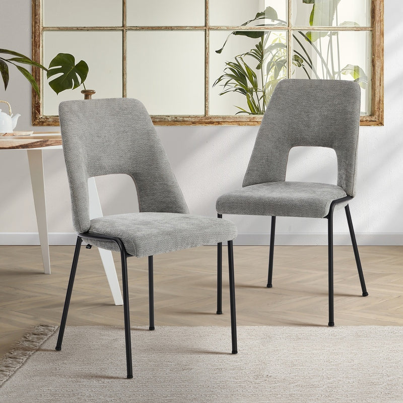 Oikiture 2x Dining Chairs Chenille Fabric Kitchen Side Chair Grey