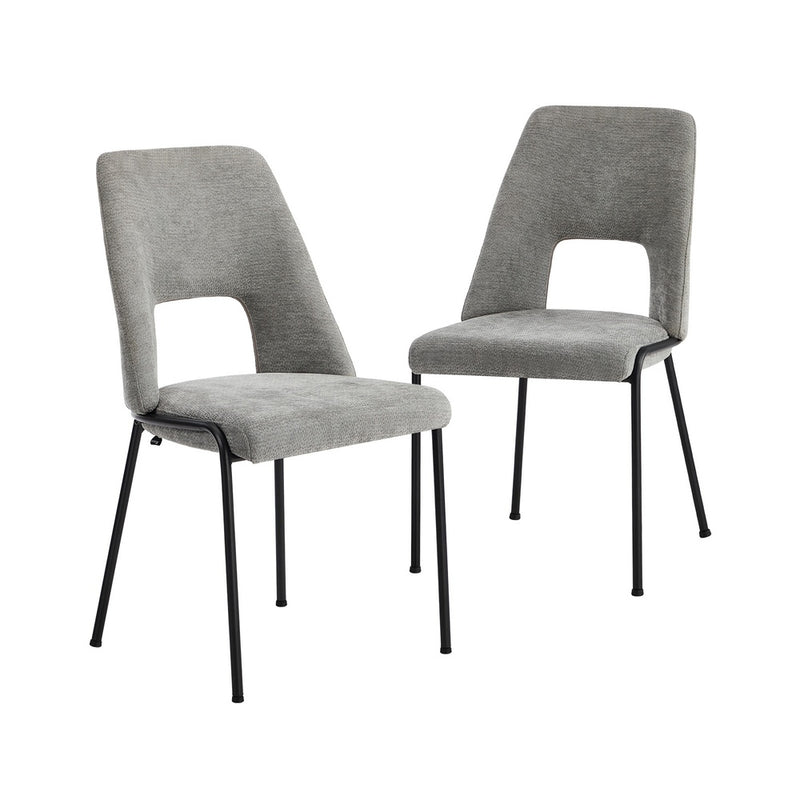 Oikiture 2x Dining Chairs Chenille Fabric Kitchen Side Chair Grey