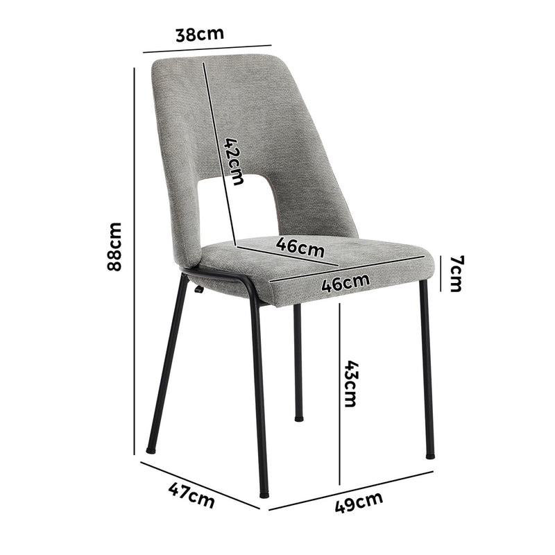 Oikiture 2x Dining Chairs Chenille Fabric Kitchen Side Chair Grey