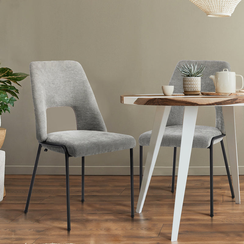 Oikiture 2x Dining Chairs Chenille Fabric Kitchen Side Chair Grey