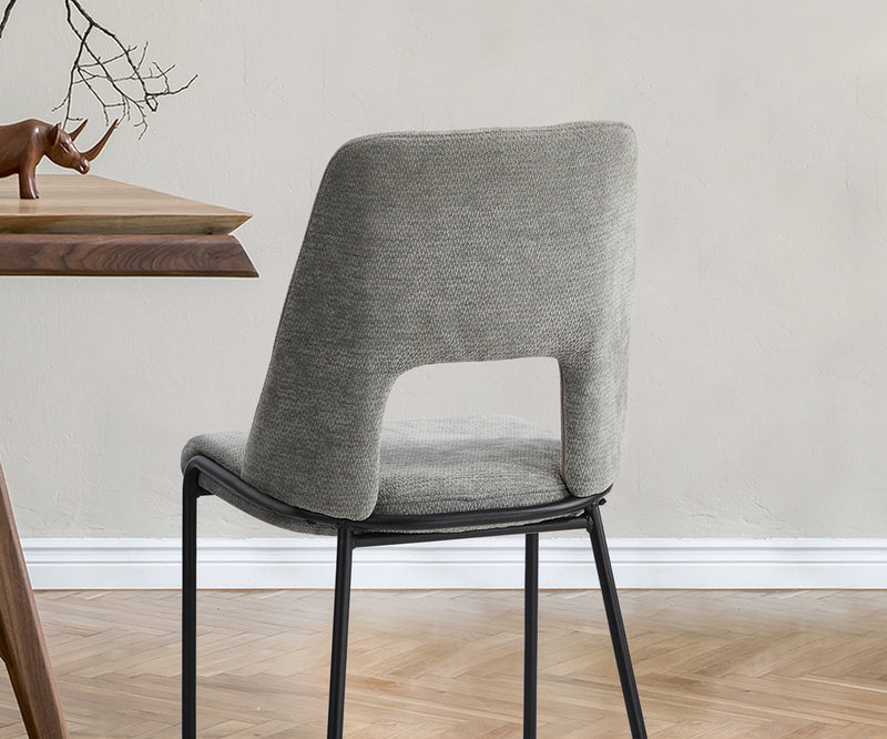 Oikiture 2x Dining Chairs Chenille Fabric Kitchen Side Chair Grey