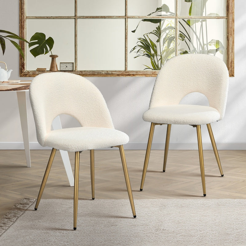 Oikiture 2PCS Dining Chairs Armchair Sherpa Golden White