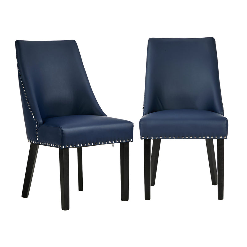 Oikiture 2PCs PU Leather Dining Chair Padded Seat Winglet Design Blue