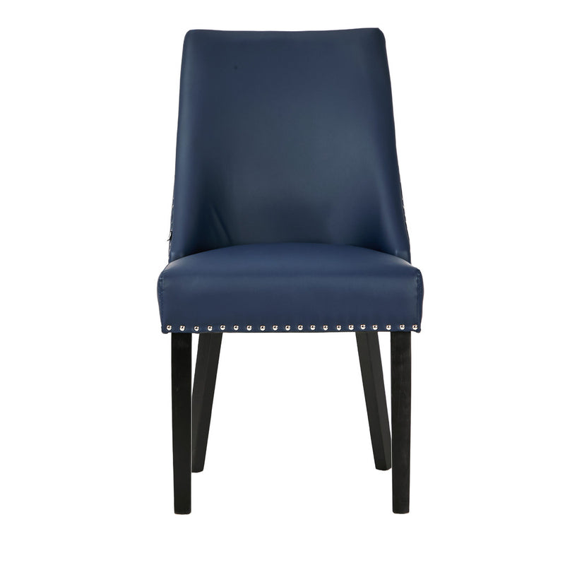 Oikiture 2PCs PU Leather Dining Chair Padded Seat Winglet Design Blue