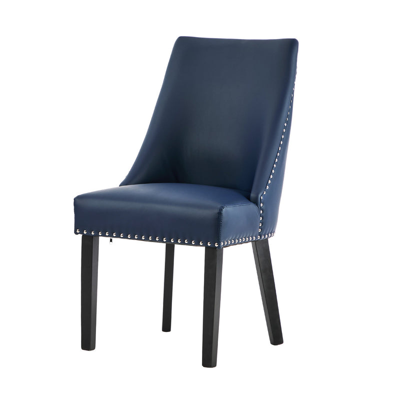 Oikiture 2PCs PU Leather Dining Chair Padded Seat Winglet Design Blue