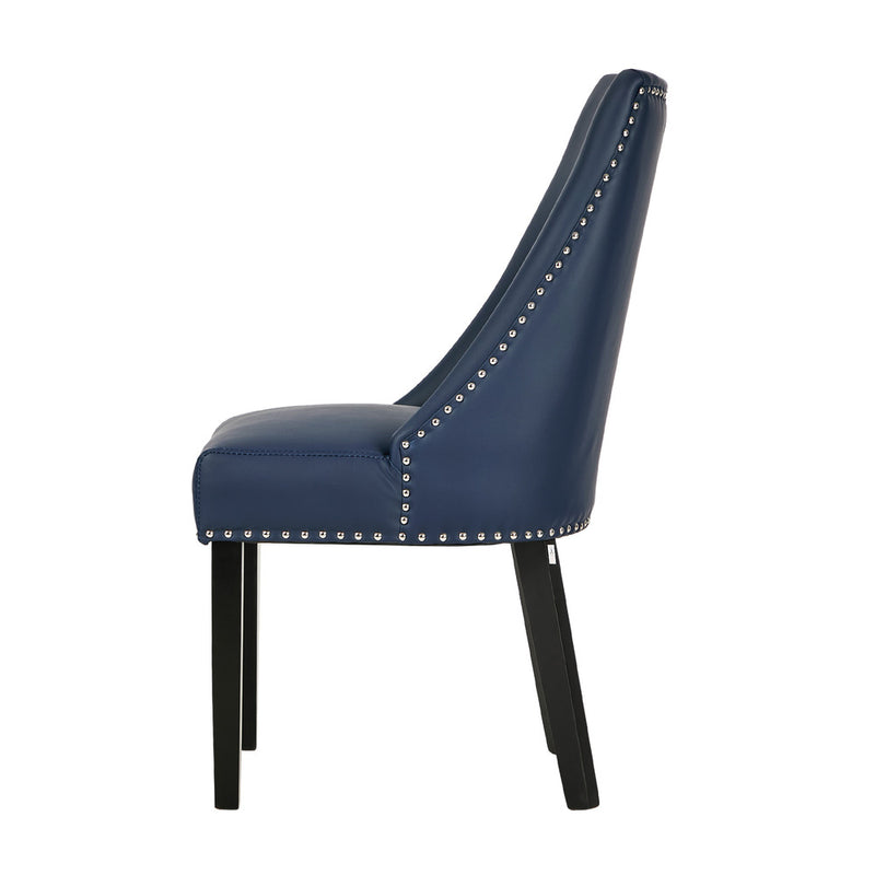 Oikiture 2PCs PU Leather Dining Chair Padded Seat Winglet Design Blue