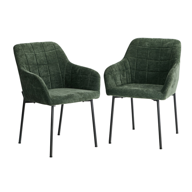Oikiture 2x Dining Chairs Kitchen Armchairs Chenille Fabric Green