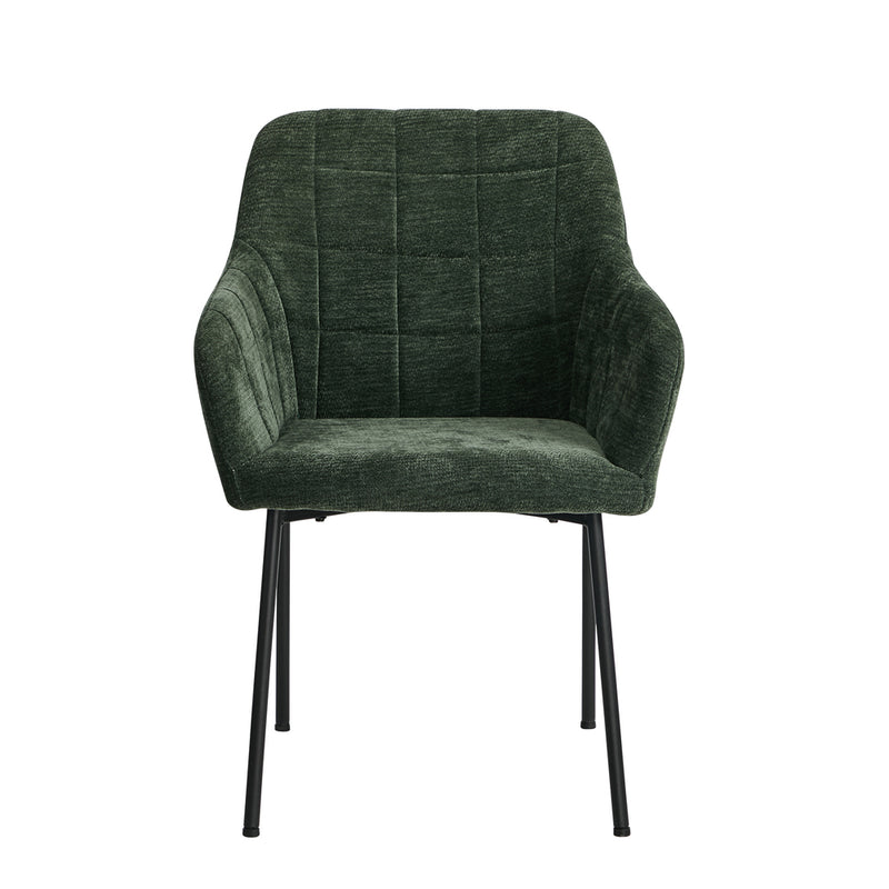 Oikiture 2x Dining Chairs Kitchen Armchairs Chenille Fabric Green