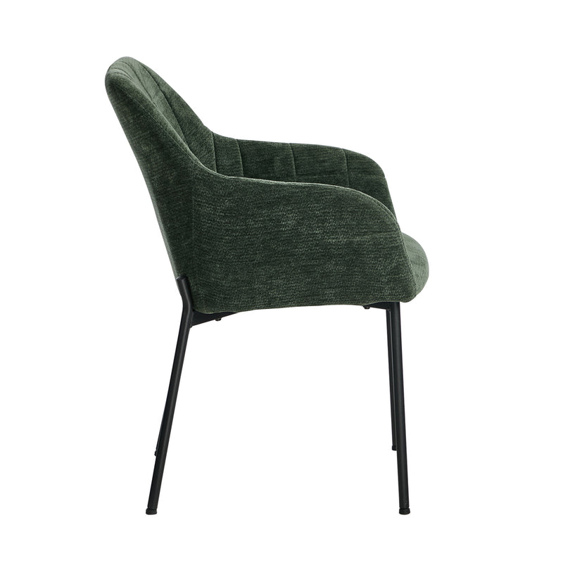 Oikiture 2x Dining Chairs Kitchen Armchairs Chenille Fabric Green