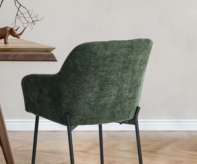 Oikiture 2x Dining Chairs Kitchen Armchairs Chenille Fabric Green