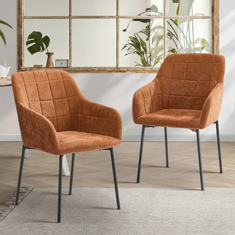 Oikiture 2x Dining Chairs Kitchen Armchairs Chenille Fabric Orange