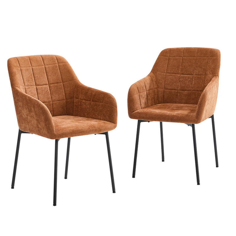 Oikiture 2x Dining Chairs Kitchen Armchairs Chenille Fabric Orange