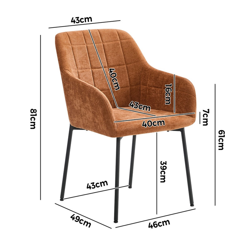 Oikiture 2x Dining Chairs Kitchen Armchairs Chenille Fabric Orange