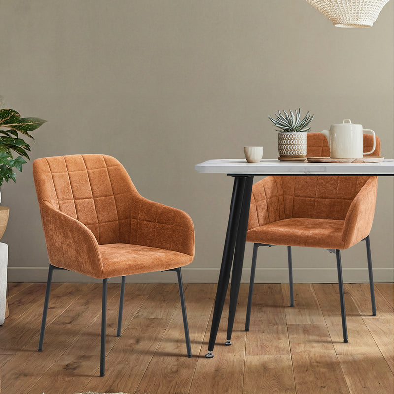 Oikiture 2x Dining Chairs Kitchen Armchairs Chenille Fabric Orange