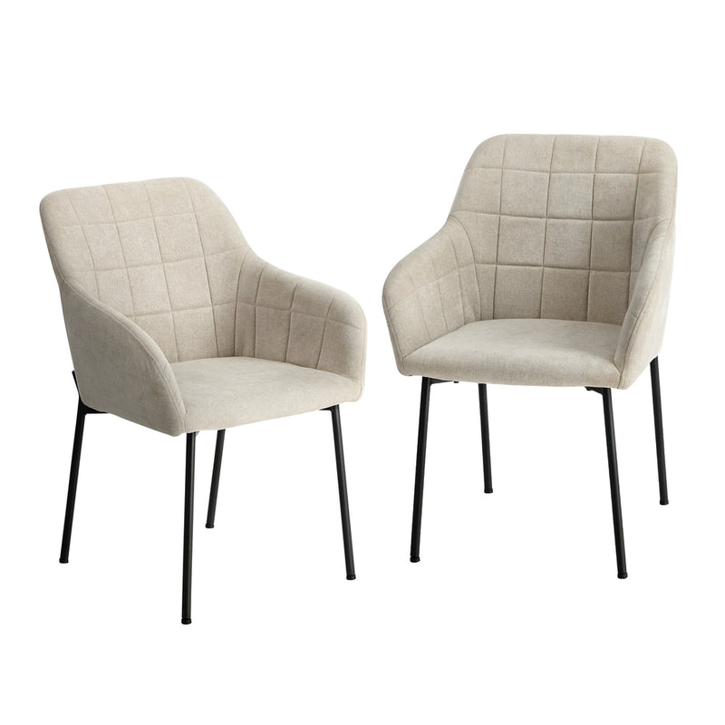 Oikiture 2x Dining Chairs Kitchen Accent Armchairs Linen Fabric Beige