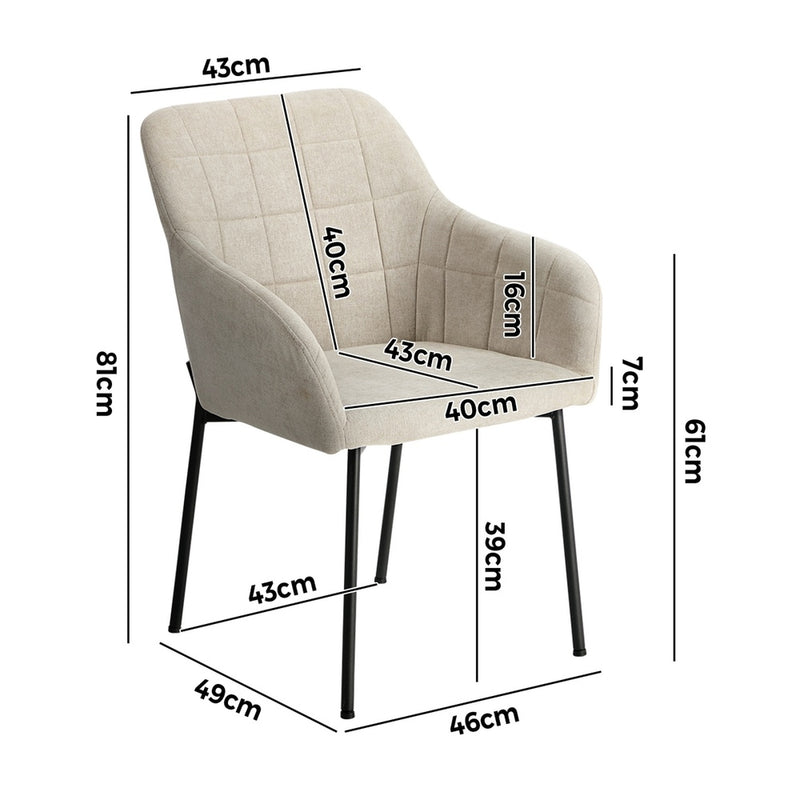 Oikiture 2x Dining Chairs Kitchen Accent Armchairs Linen Fabric Beige