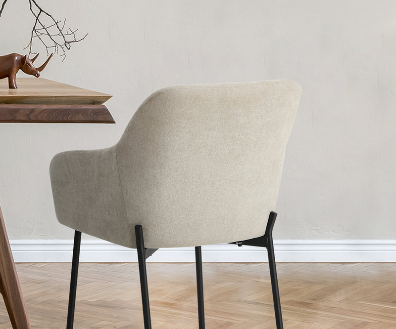 Oikiture 2x Dining Chairs Kitchen Accent Armchairs Linen Fabric Beige