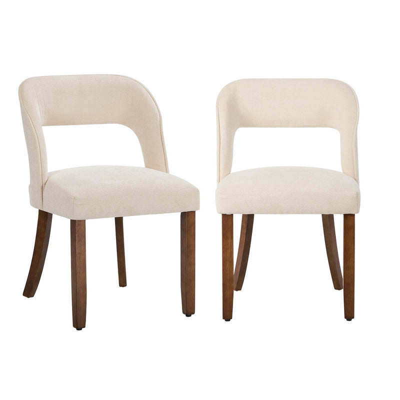 Oikiture 2x Dining Chairs Chenille Chair Rubberwood Legs Beige