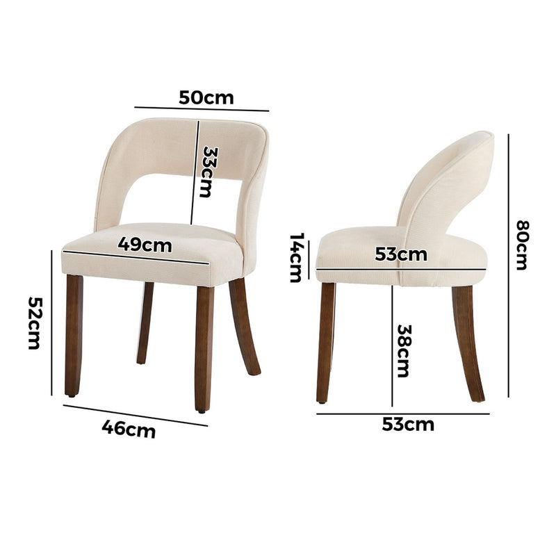 Oikiture 2x Dining Chairs Chenille Chair Rubberwood Legs Beige