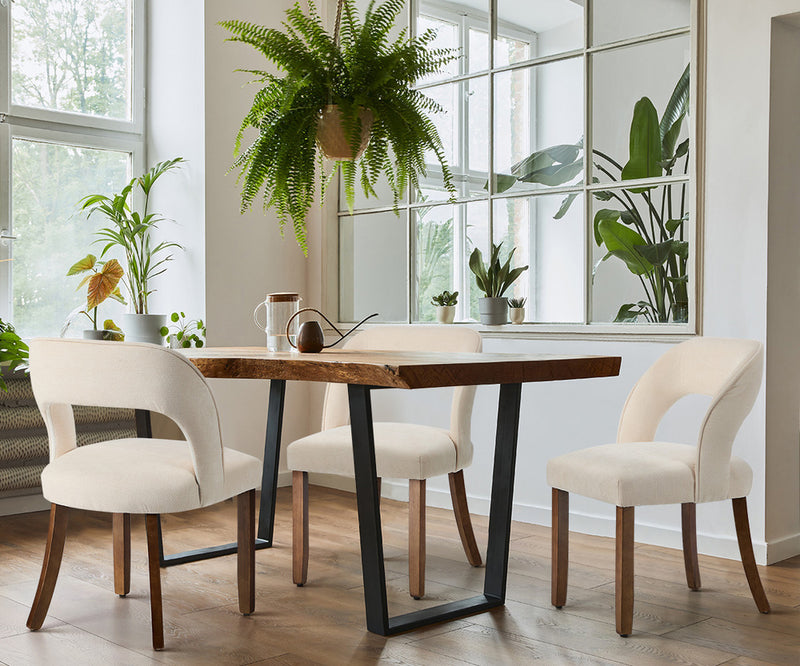 Oikiture 2x Dining Chairs Chenille Chair Rubberwood Legs Beige
