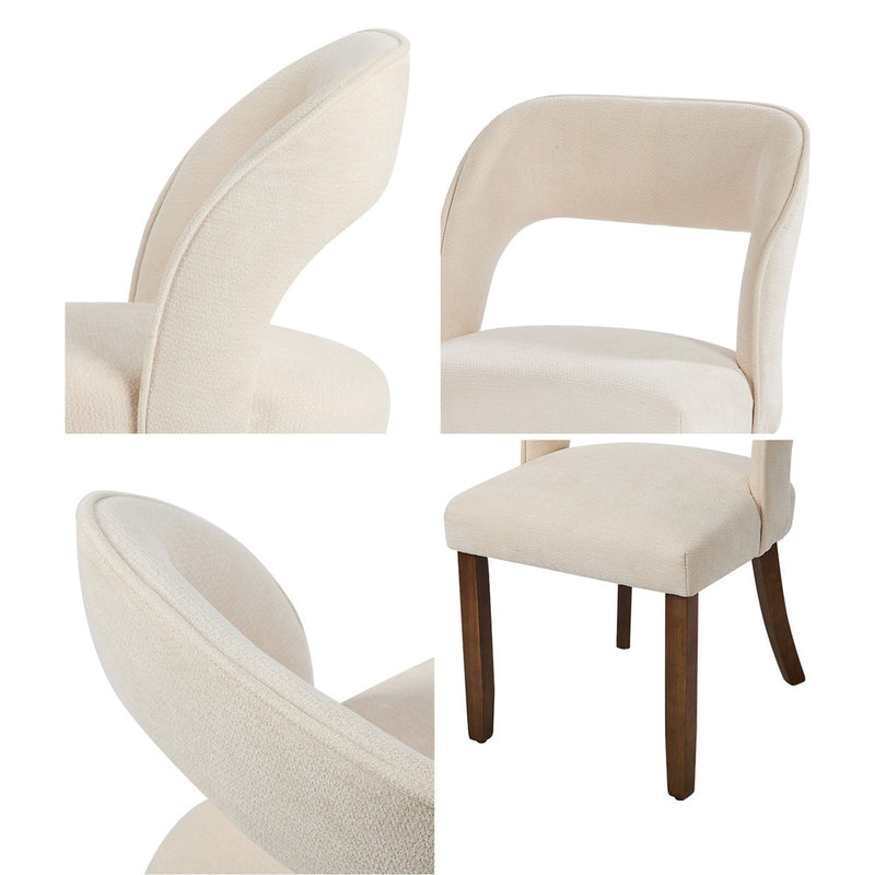 Oikiture 2x Dining Chairs Chenille Chair Rubberwood Legs Beige