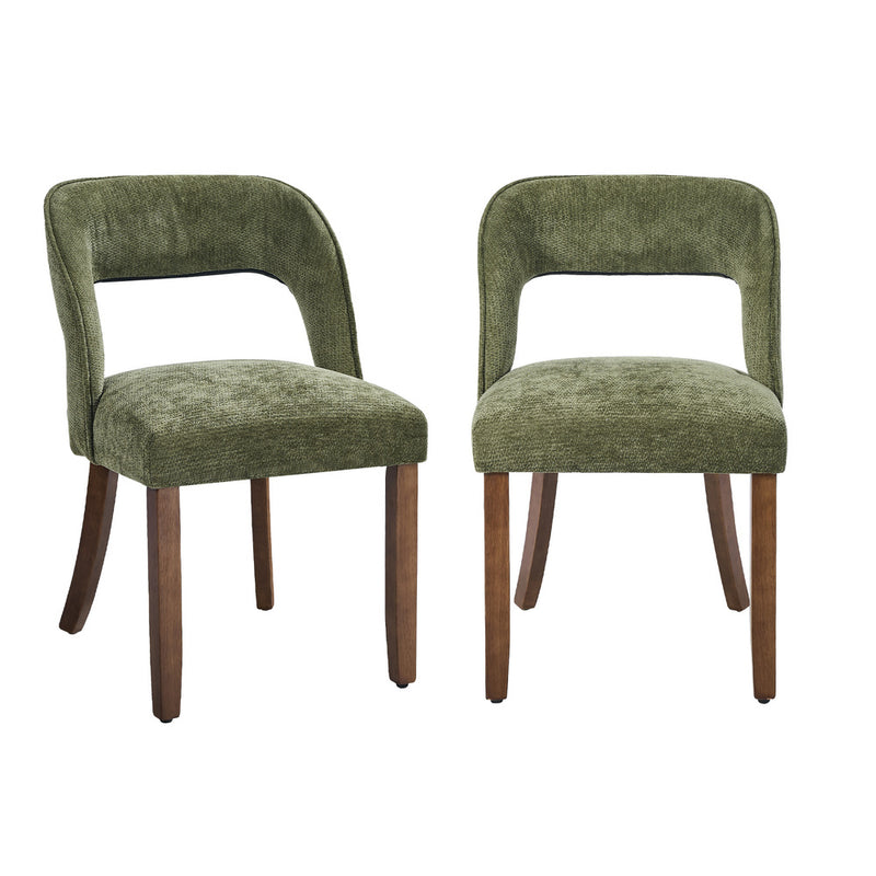 Oikiture 2x Dining Chairs Chenille Chair Rubberwood Legs Green
