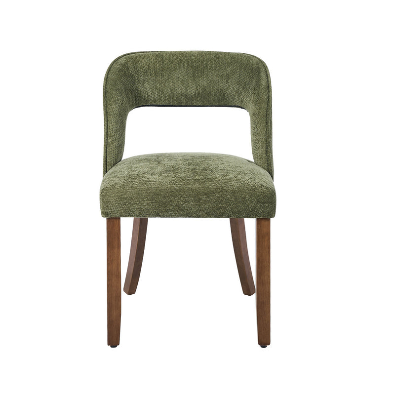 Oikiture 2x Dining Chairs Chenille Chair Rubberwood Legs Green