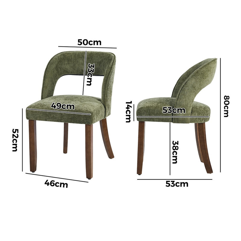 Oikiture 2x Dining Chairs Chenille Chair Rubberwood Legs Green
