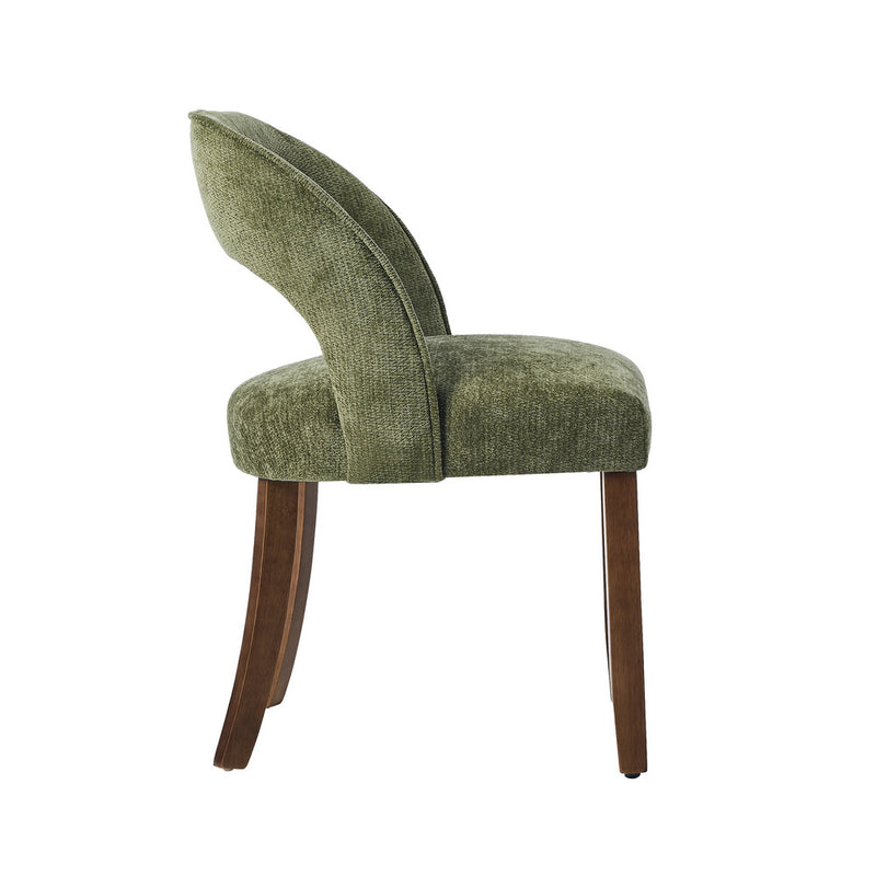 Oikiture 2x Dining Chairs Chenille Chair Rubberwood Legs Green
