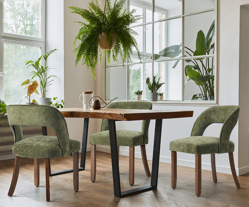 Oikiture 2x Dining Chairs Chenille Chair Rubberwood Legs Green