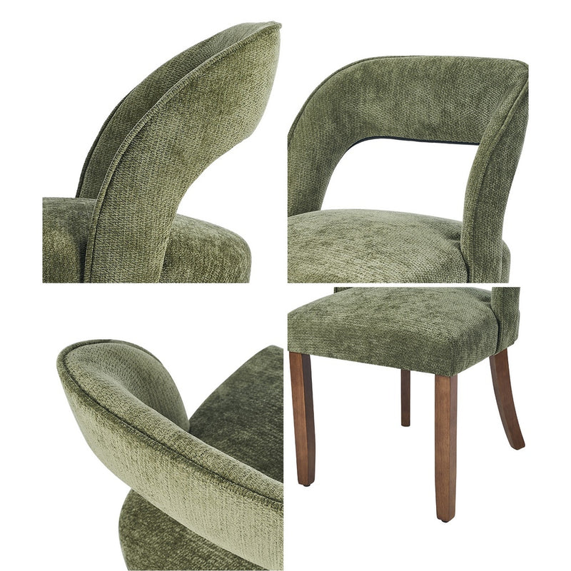 Oikiture 2x Dining Chairs Chenille Chair Rubberwood Legs Green