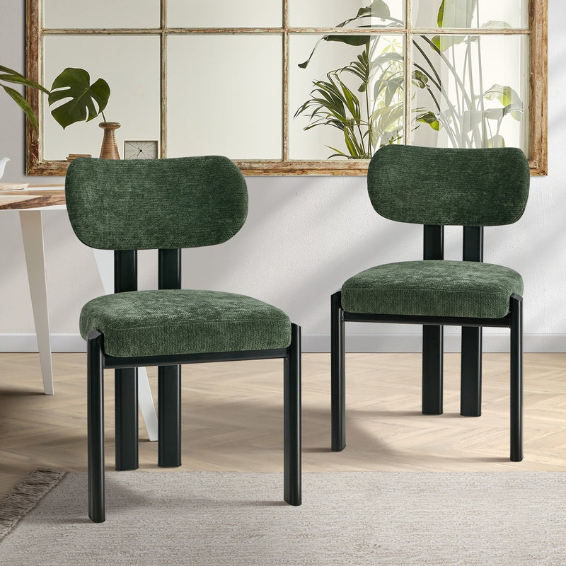 Oikiture 2x Dining Chairs Chenille Kitchen Chair Padded Seat Green
